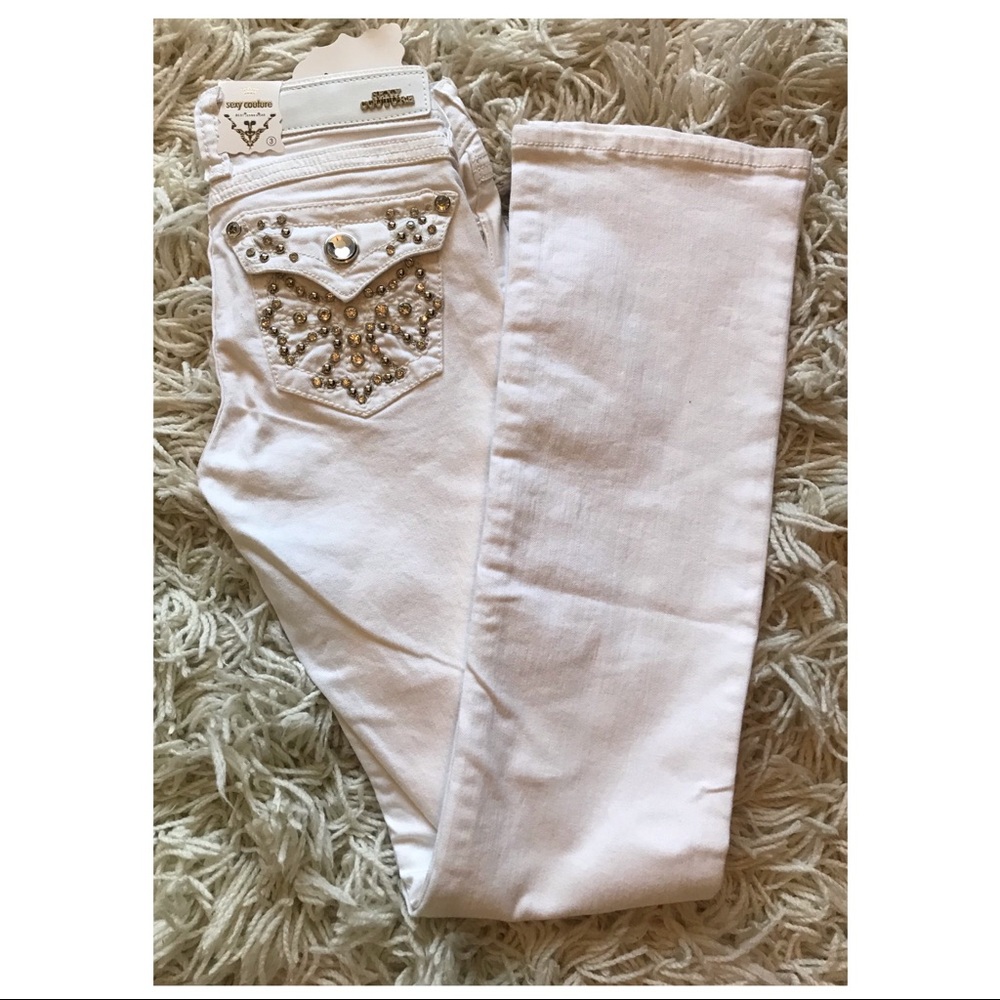Sale ‼️Bedazzle Embroidered Boot Cut Wht Jeans - Picture 3 of 8
